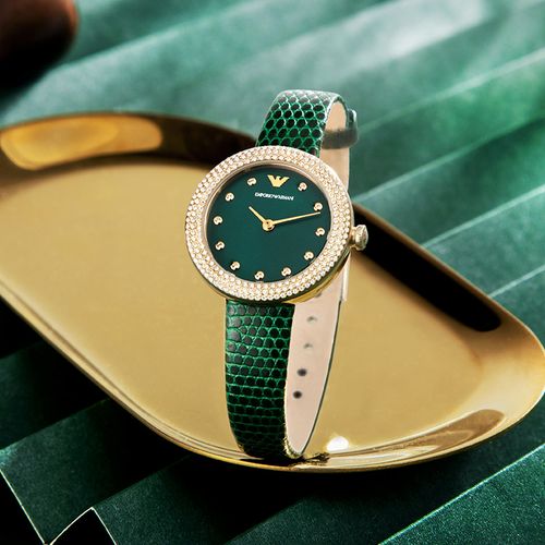 手表阿玛尼女款祖母绿水钻玫瑰小圆圆盘满天星正品欧美腕表