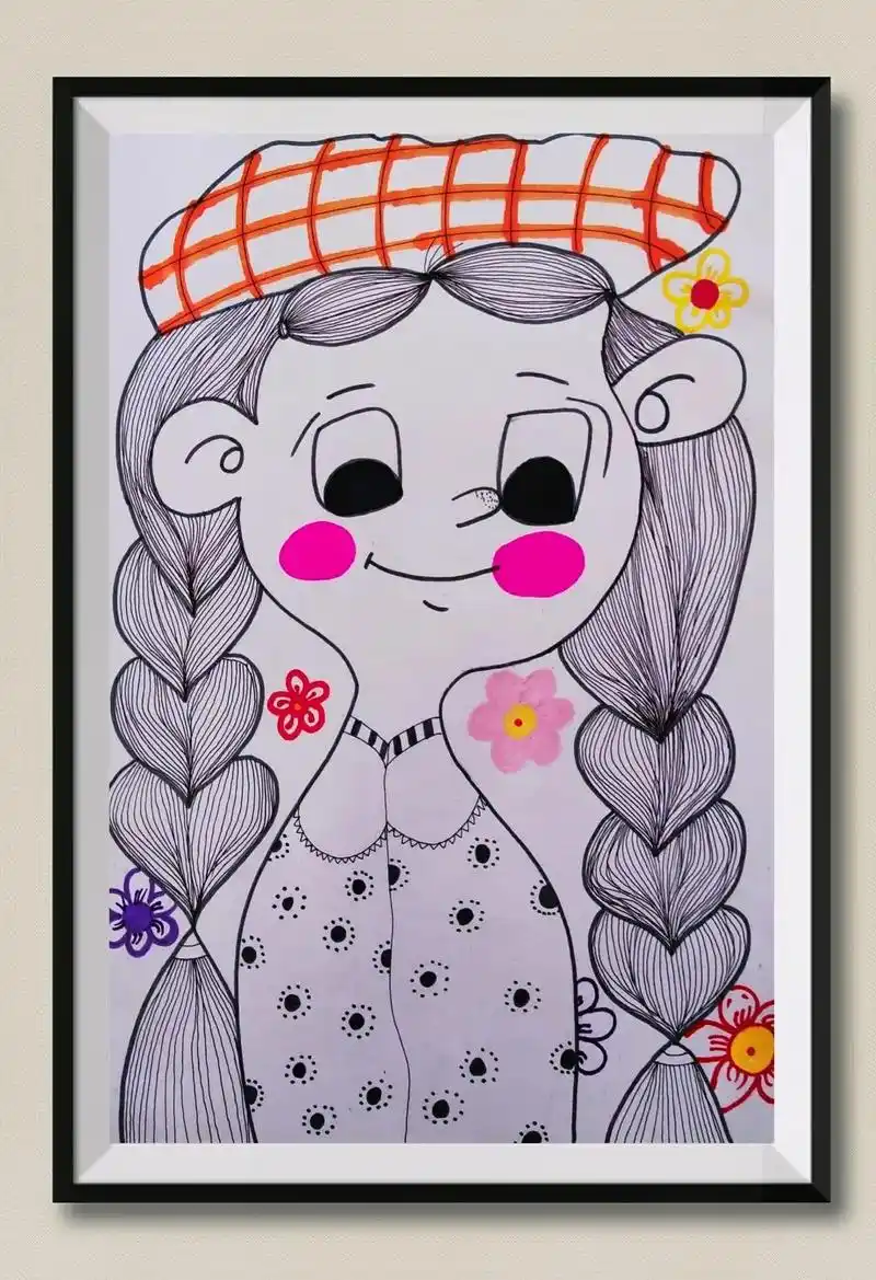 小姑娘线描画.祝偷我手机的小偷生10个儿子,儿子的也生儿子, - 抖音