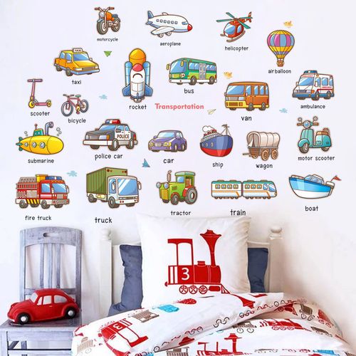 宝宝墙纸贴画儿童早教汽车单词墙画数字启蒙幼儿园墙壁自粘墙贴画