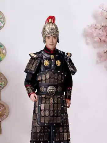 古装盔甲男古代将军士兵小兵服小将服装将士服装舞台演出服装戏服 铜