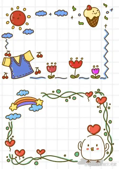简笔画—边框素材|手帐|手抄报|临摹 临摹来自94手绘