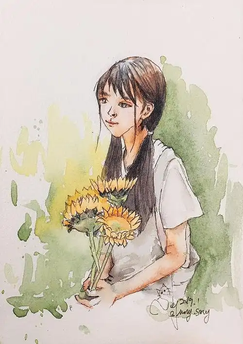 【水彩插画】钢笔淡彩人物手绘