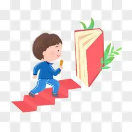 手绘卡通男孩奋笔疾书学习素材pngpsd手绘卡通学生爬楼梯努力学习免抠