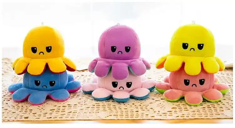 鱼双面双色表情抖音同款小章鱼毛绒玩具玩偶薄荷绿转粉色11厘米章鱼