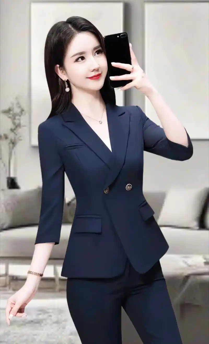 姐妹们~职业装白色西装外套女春夏季中袖小个子高端职业装外套工 - 抖