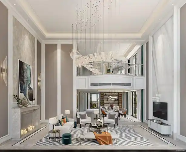 简欧轻奢风格,深圳光明大第别墅客厅电视墙现代简约客厅片