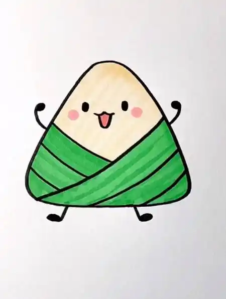 教你画一个可爱的小粽子,画画教程,简笔画,儿童简笔画-度小视