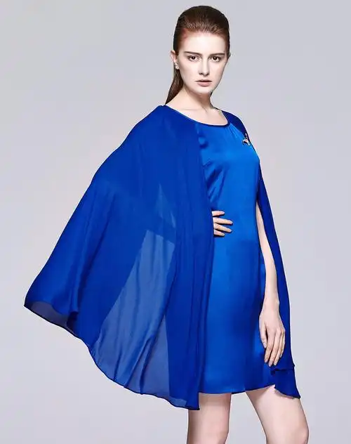 宝石蓝修身气质斗篷连衣裙