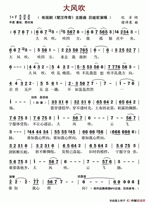 大风吹(电视剧《楚汉传奇》主题曲)_吕继宏(简谱)