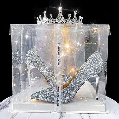 银色高跟鞋女友闺蜜学生成人高跟鞋女18岁生日 9cm 银色cm女王冠透明