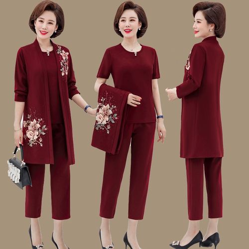 中年妈妈装春秋装三件套宽松外套秋季新款中老年套装女洋气妈妈装