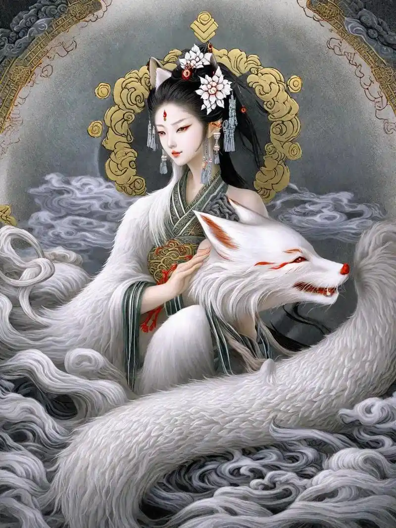 狐仙娘娘.#狐仙 #ai绘画 #九尾狐神图 #东方美学 #妖 - 抖音