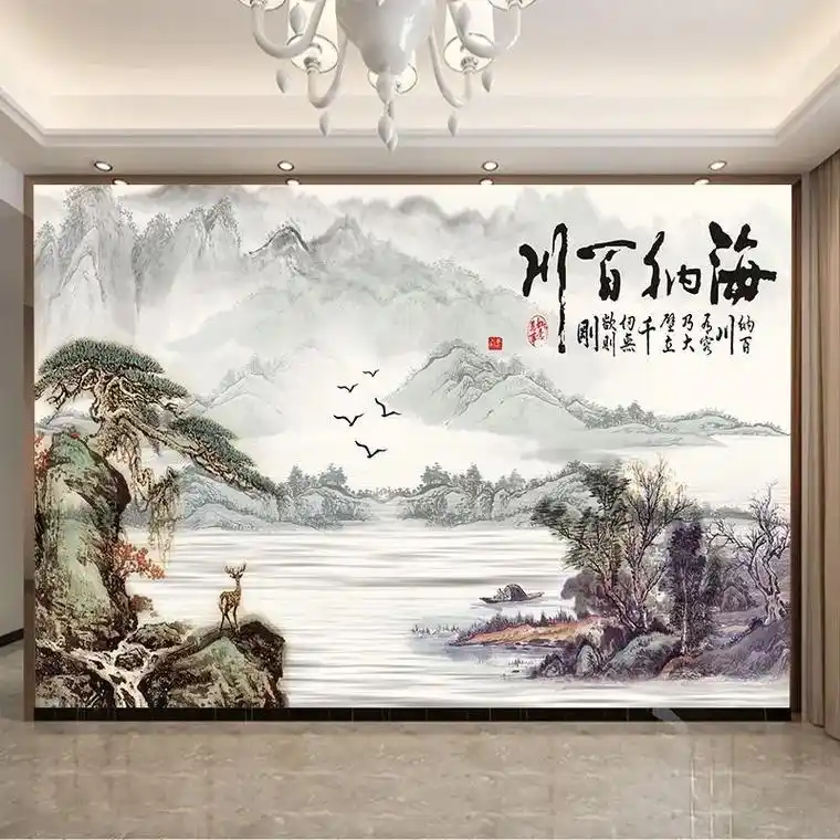 客厅风景山水画背景壁画