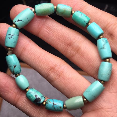 观复原矿高瓷绿松石源头一手货源乌兰网花圆桶老型珠手串配饰