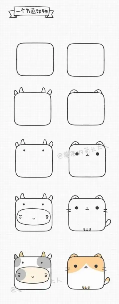 动物的简笔画头像画法教程关键词 平铺底纹平扁图形底纹装饰简笔画