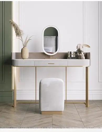 轻奢岩板梳妆台卧室现代简约少女心化妆桌1米桌子时尚感 单个1.