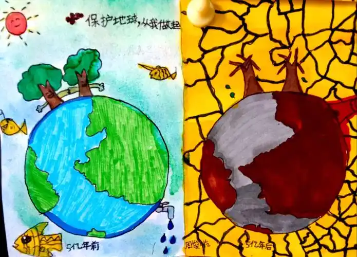 阳光画室印象兴义校区初级二班小朋友们的《保护地球,从我做起》
