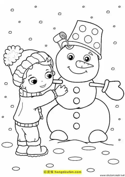 一起给雪人涂上颜色吧!-红豆饭小学生简笔画大全