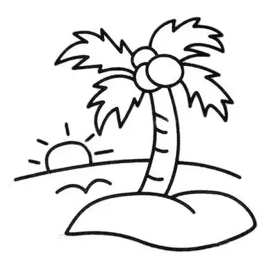 海岛风景简笔画彩色图片 海岛风景怎么画动物简笔画海岛_简笔画图片