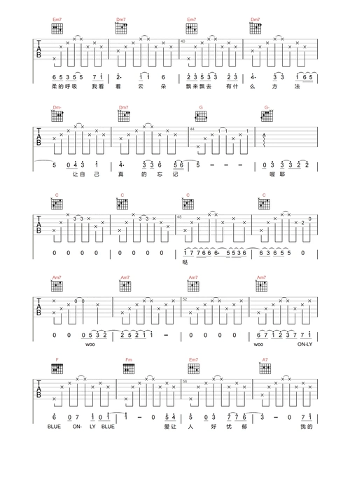 沙滩吉他谱-陶喆-c调原版弹唱谱-附pdf图片谱