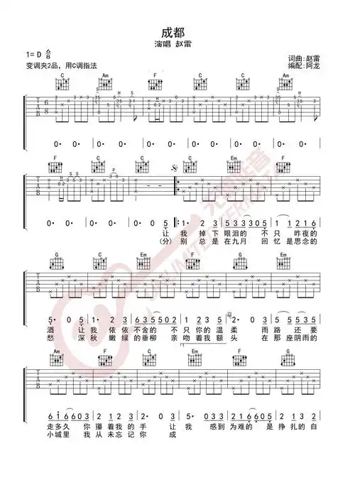 赵雷成都 吉他谱 c调简单弹唱版匆匆那年吉他谱简单版_王菲_吉他新手