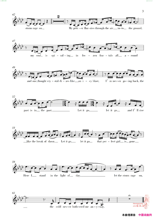 letitgo随它吧冰雪奇缘主题曲线谱