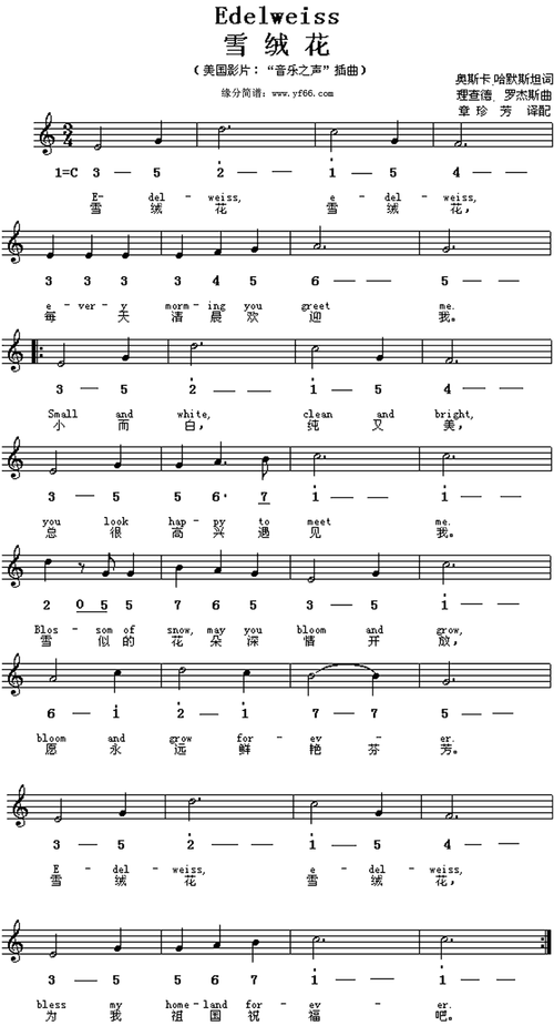雪绒花钢琴谱左右手