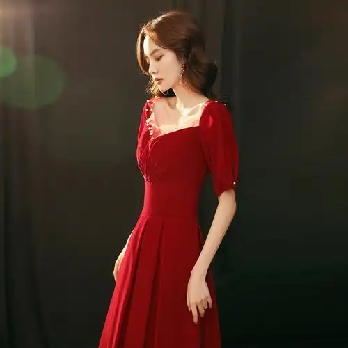 敬酒服新娘2021新款冬季日常赫本高端小红裙回门结婚便装晚礼服女