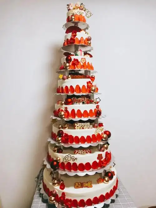 八层多层寿星公寿星婆八十岁红色生日蛋糕