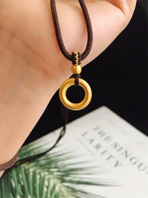 999足金同心圆素圈项链情侣款送女友礼物 平安扣吊坠【图片 价格 品牌