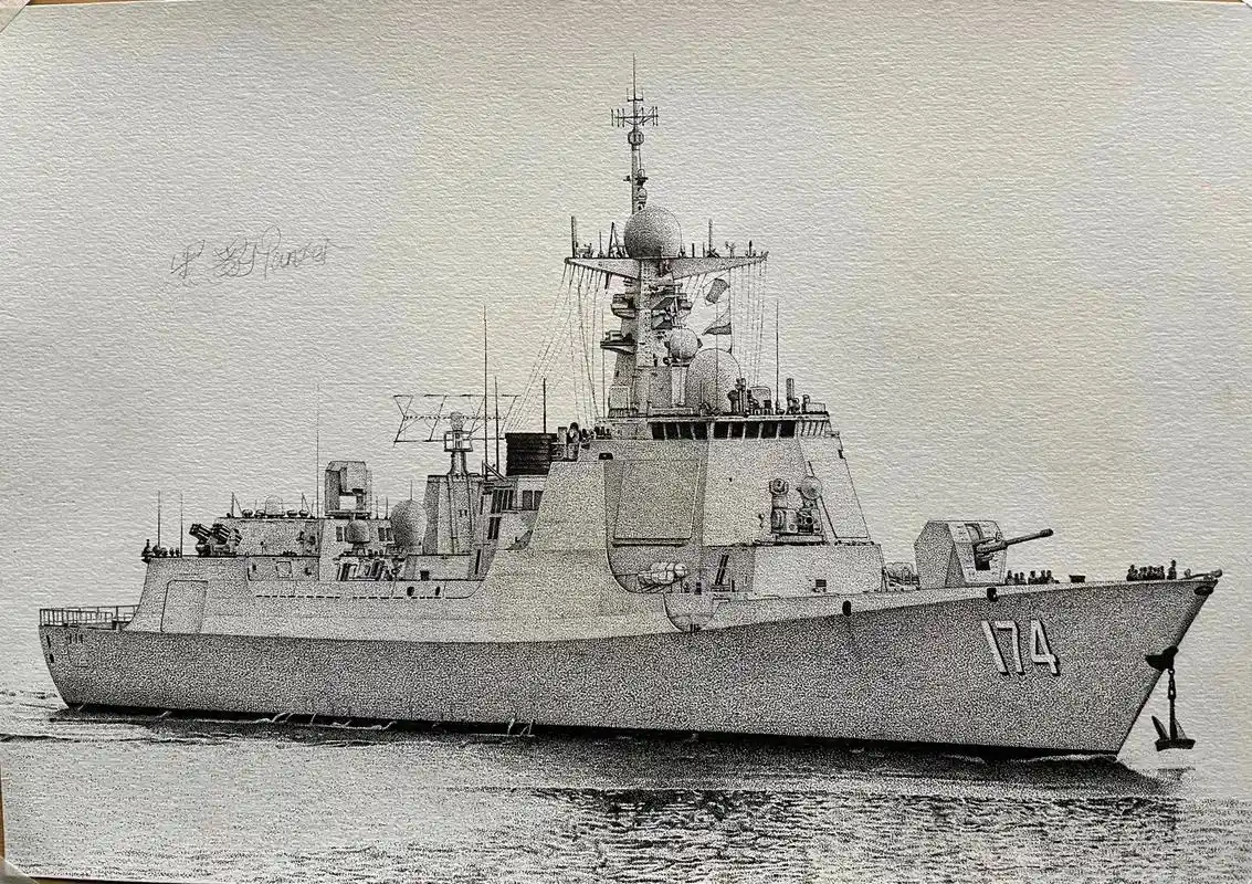 052d驱逐舰174合肥号中性笔素描