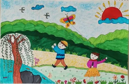 春天》绘画微画展 写美篇点评:宝贝用笔大胆放松,线条圆润流畅,色彩明