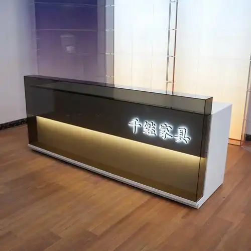 网红收银台前台酒店迎宾台吧台服装店发光渐变磨砂亚克力接待台