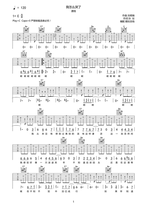 我怎么哭了 吉他谱