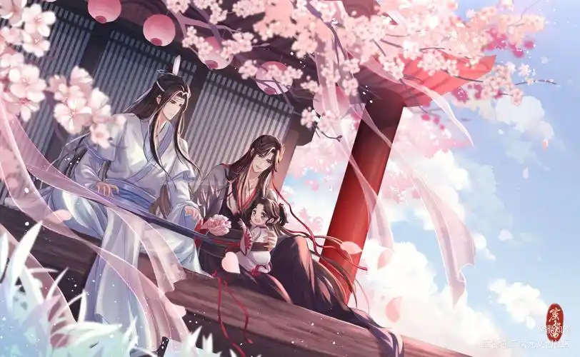 赏樱_魔道祖师忘羡蓝忘机魏无羡平涂日系我要上首推插画同人绘画作品