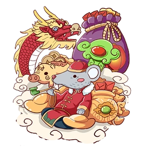 大气手绘老鼠和龙插画元素