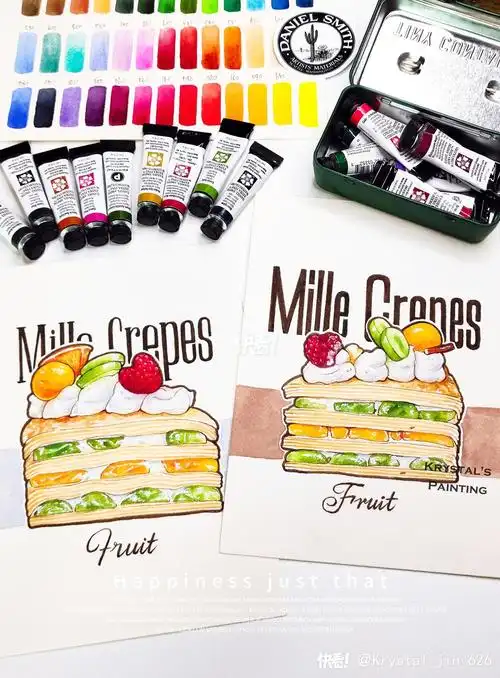 钢笔淡彩 手绘美食【千层蛋糕】