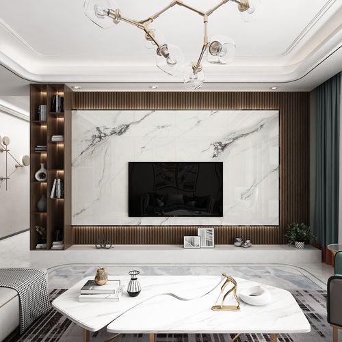 网红设计师意式悬空岩板背景墙定制格栅装饰柜轻奢客厅石材电视墙