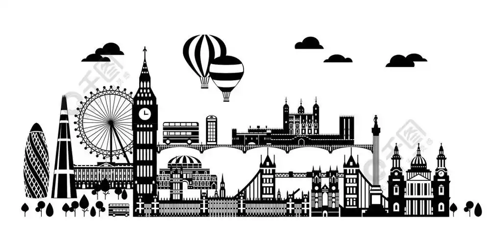 英国伦敦地标的矢量剪影图集.