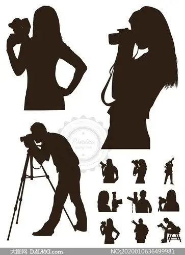 不同姿势的摄影师人物剪影矢量素材