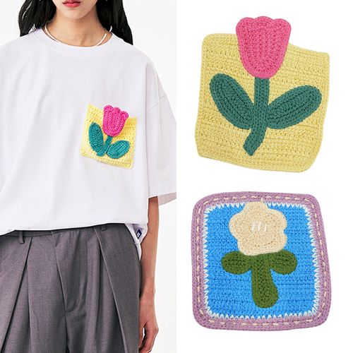时尚百搭网红针织花朵图案刺绣补丁贴t恤卫衣口袋布贴衣服装饰贴