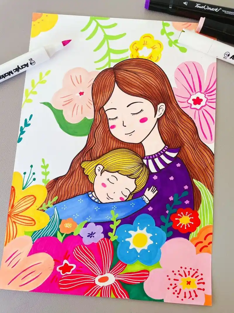 妈妈,我爱你.母亲节主题儿童画.母亲节快要到了,画一幅画送给 - 抖音