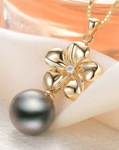 京润珍珠 花开富贵 轻奢g18k金镶海水珍珠吊坠