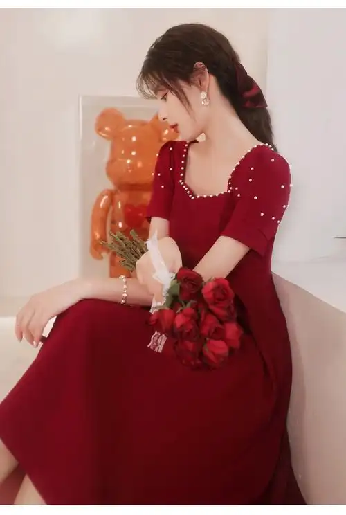 夏季敬酒服新娘孕妇结婚礼服平时可穿回门小个子女生穿的订婚红裙子