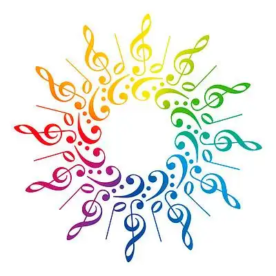 音乐五线谱径向彩虹图案