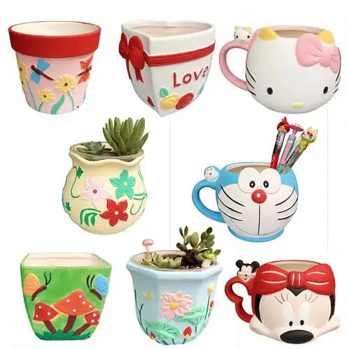 花盆笔筒陶瓷彩绘diy手工填色白胚儿童益智玩具白模填色