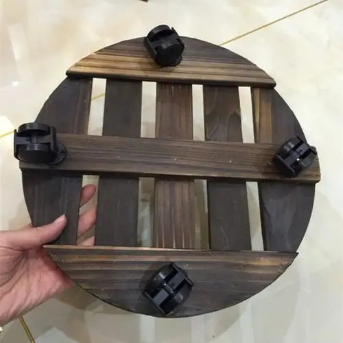 花蜜园艺 防腐木移动托盘 旋转花托 全实木可移动托盘 落地式花架