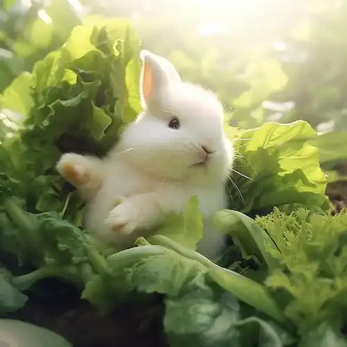 小兔子躺着吃草好悠闲