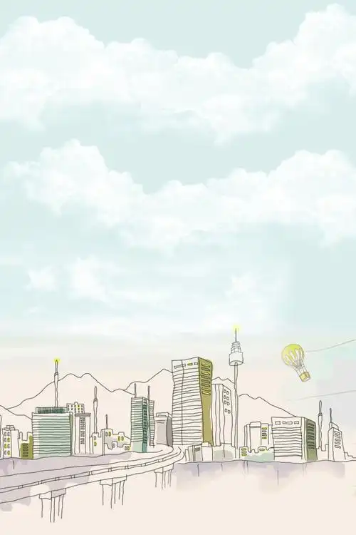 手绘线条城市海报psd分层背景