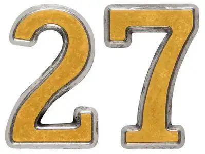 二值金属数字 27,二十七,白色背景上孤立照片